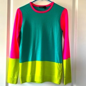 Allen B NEON pink aqua tennis 🎾 green funky sweater M 80s punk pop vintage